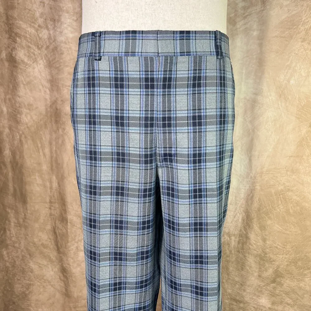 Vintage 70s Plaid Pants Blue Gray Slacks Relaxed Retro Academia Disco Teacher